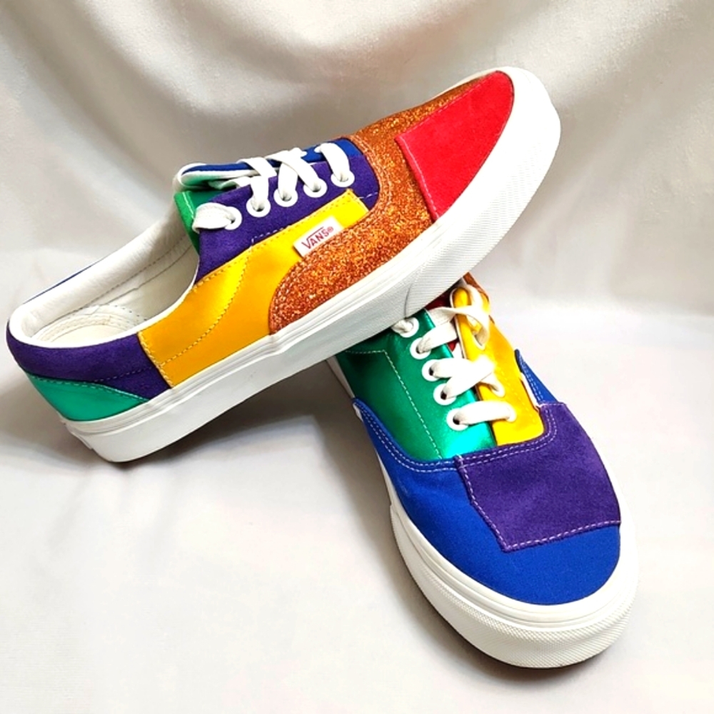 Vans Era Patchwork Suede Glitter Multicolor Low Lace-up Sneakers ( W Siize 8.5) - Picture 4 of 11